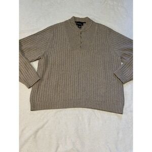 Vintage Eddie Bauer Men's M Henley Sweater 100% Cotton Rib‎ Knit Brown Pullover